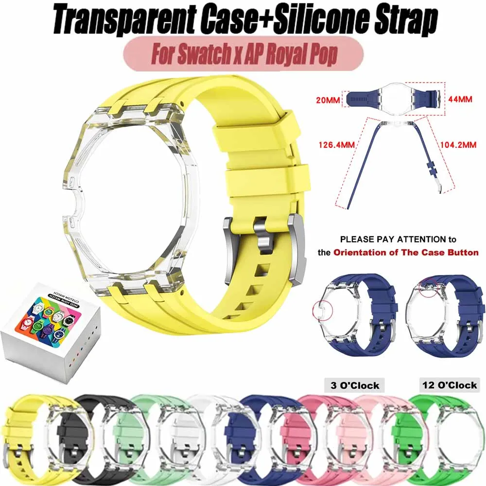 Fashion High-Transparent Case+Liquid Silicone Strap For Swatch x AP Royal Pop Watch Luxury All-in-1 Bracelet For Royal Pop Belt