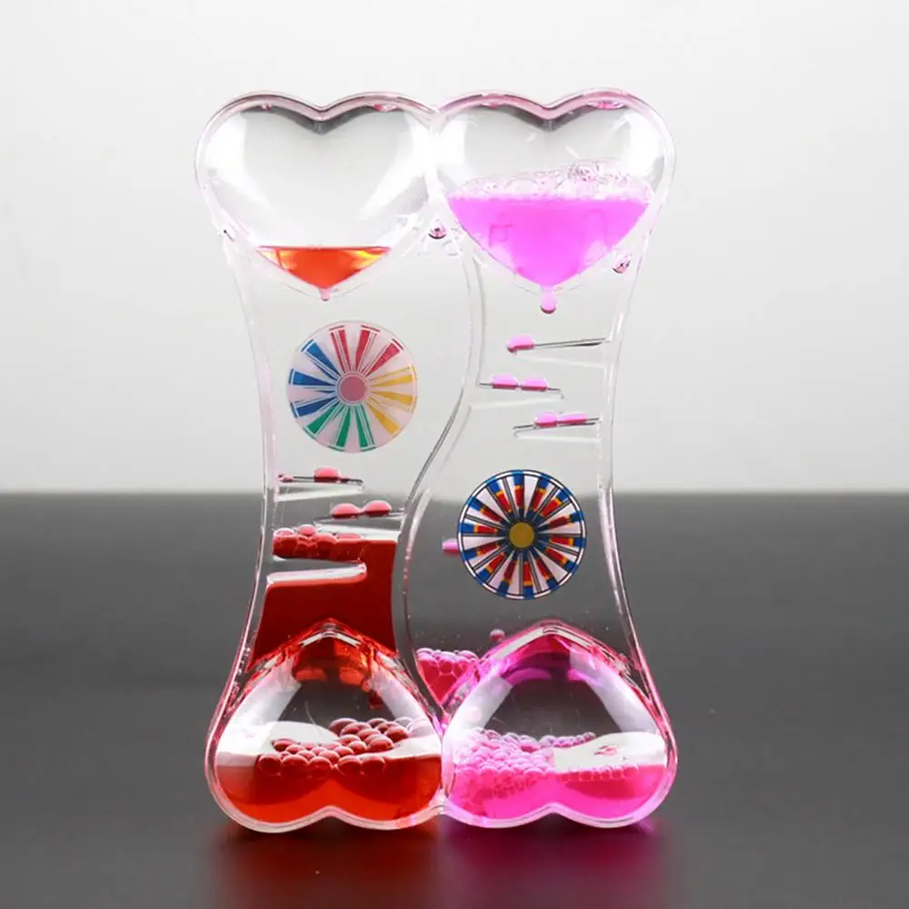 Toy Double Heart Liquid Motion Bubble Drip Oil Hourglass Timer Clock Kids Gift