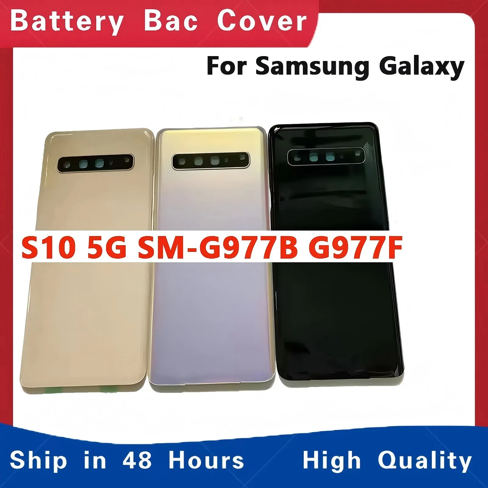 For Samsung Galaxy S10 5G SM-G977B G977F Battery Back Cover Rear Door 3D Glass Panel Housing Case Adhesive +Camera Lens Replace