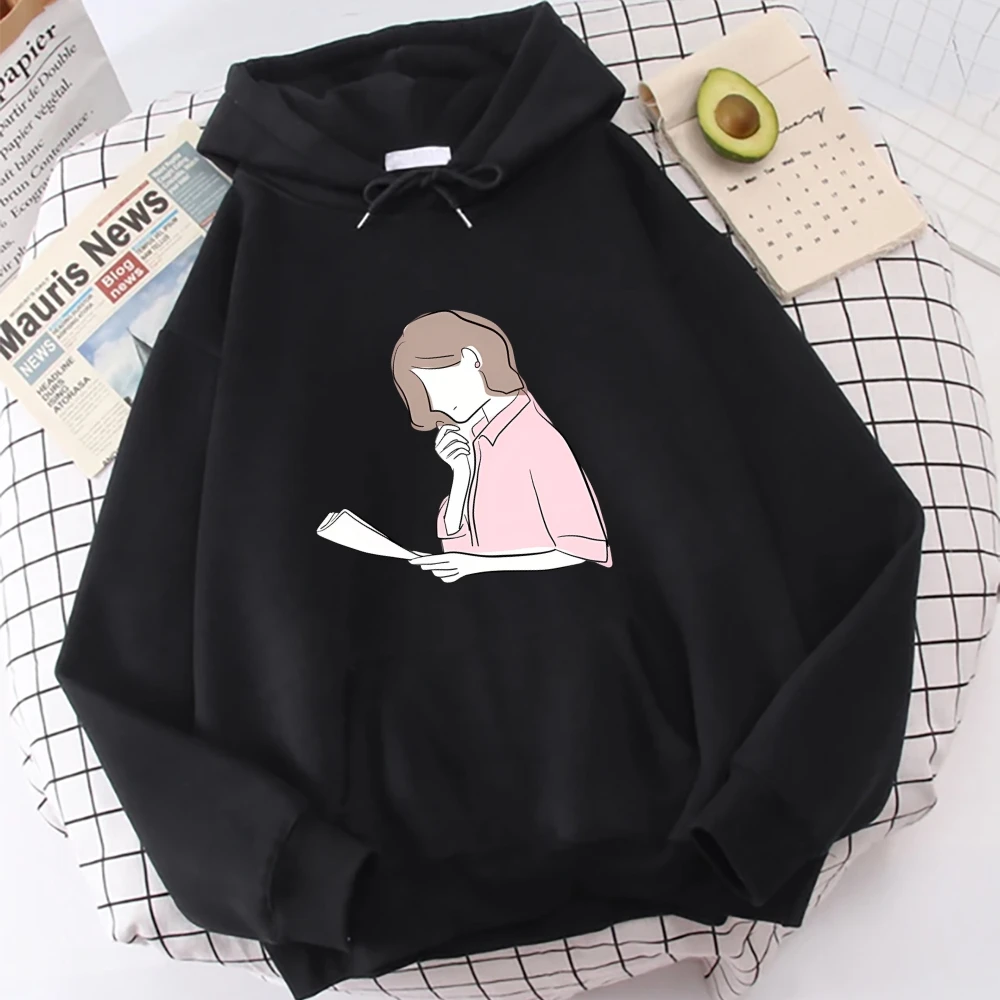 데일리 컴포트 스웨터 후드 그래픽 오버사이즈 여성 독서 프린트 streetwear 캐주얼 루즈핏 유니섹스 겨울 의류