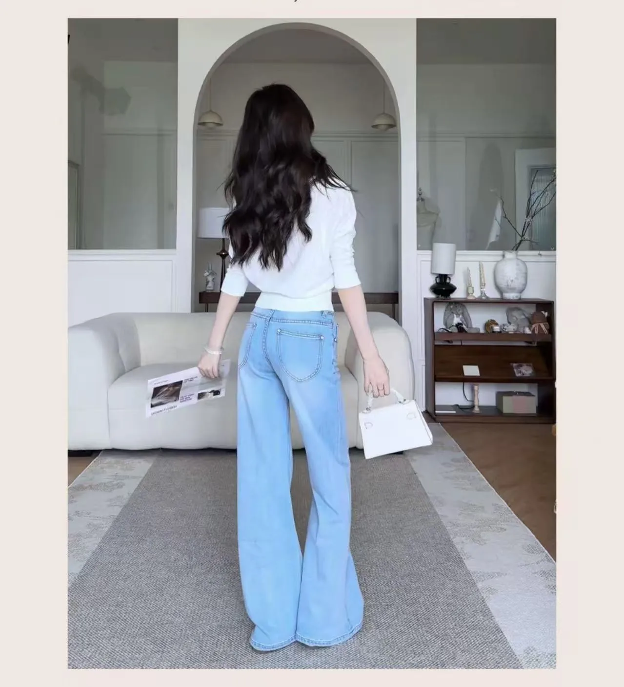 Loose Leisure Womens Highwaisted Jeans Straight Tube Blue Denim Pants Low Waist Streetwear Y2K Bootcut Wide Leg Pocket Design