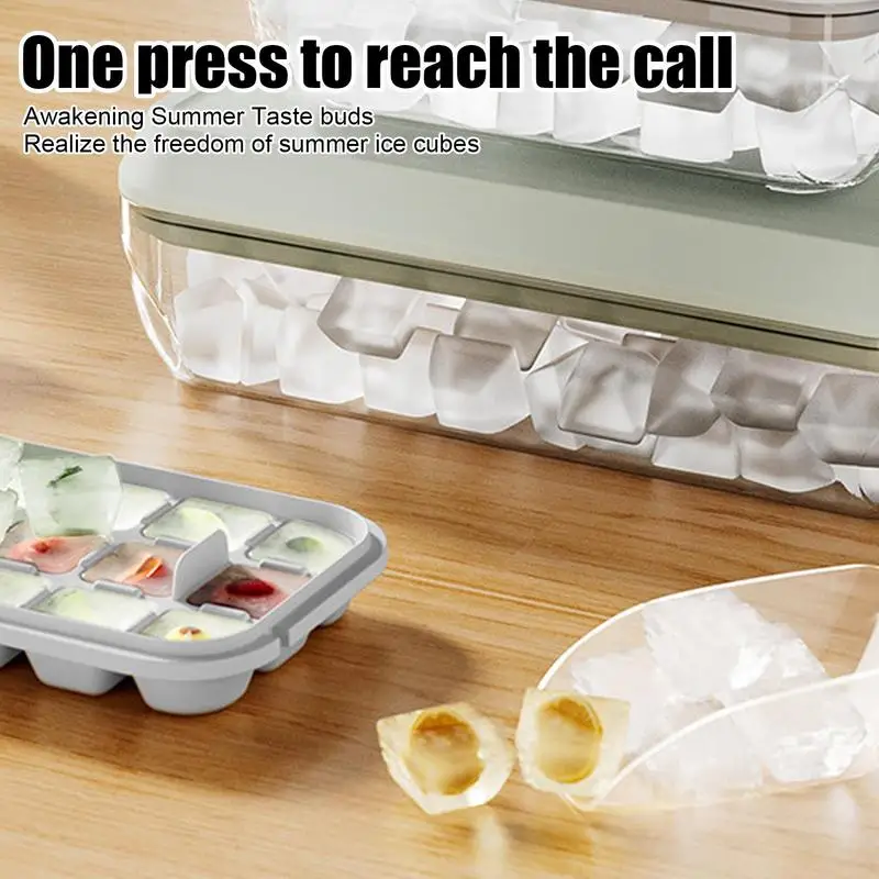 Ice Trays For Freezer Push-Type Square Ice Freezer Mold Easy Release Ice Cube Making Mold With Lid And Bin For Fruit Soda