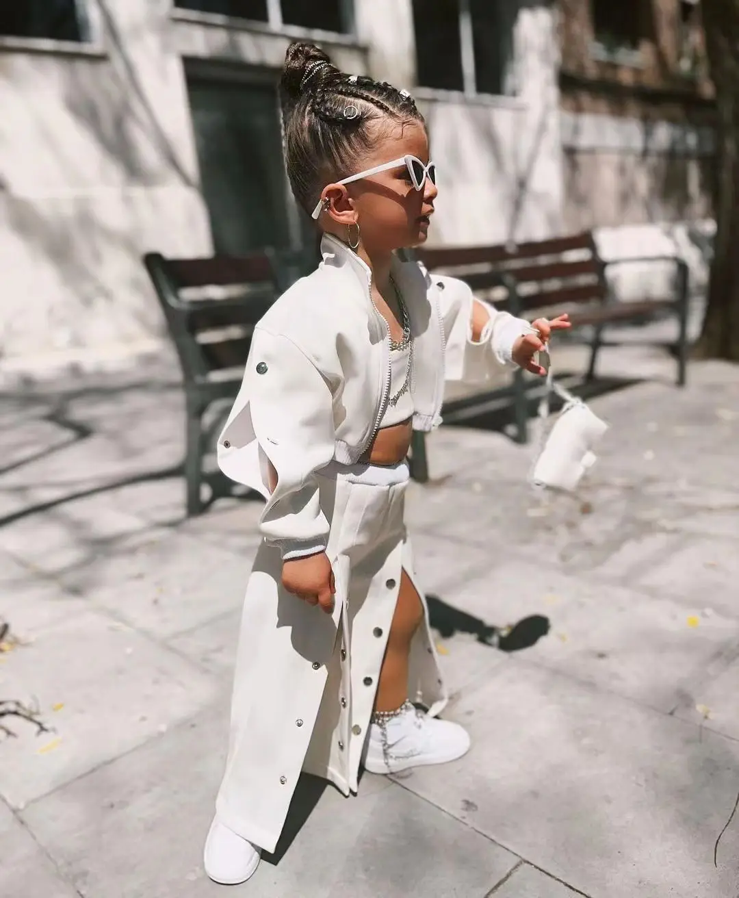 Girls Jacket + Wide Leg Pants Teenager 3 pcs Set Children Clothing Suit Winter Kids Clothes For 3 4 5 6 7 8 Years White Color