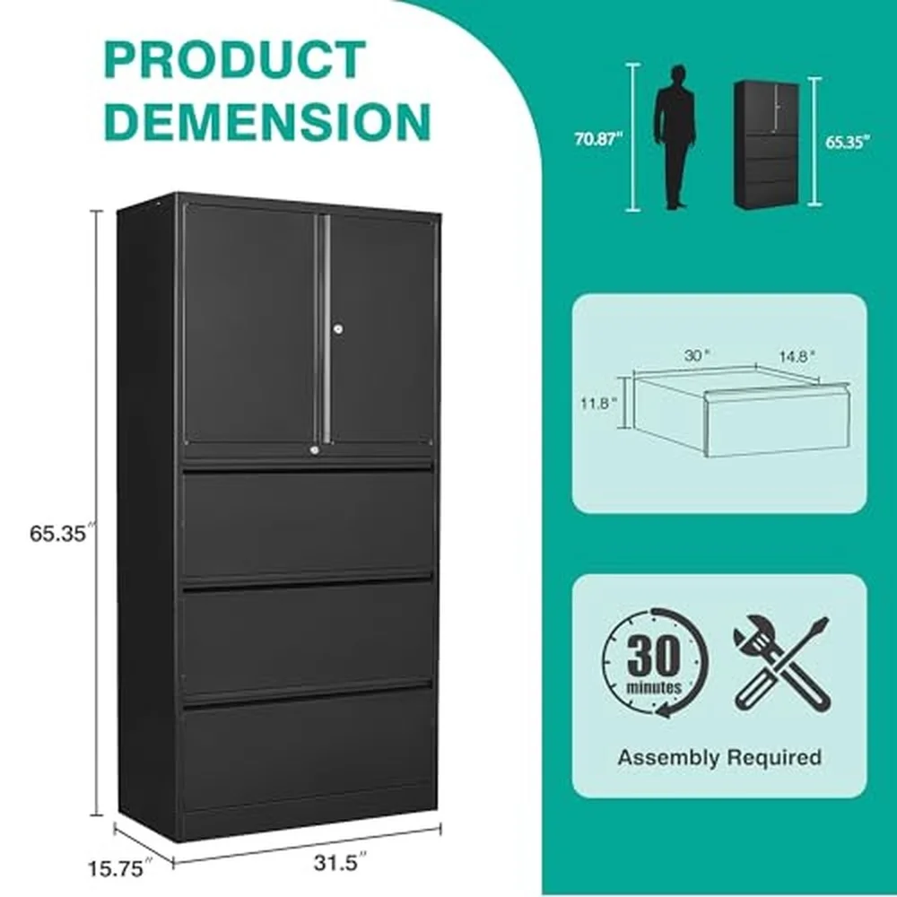 3 Drawer Lateral File Cabinet with Lock and Shelf White Filing Storage Cabinet with Doors Locking Metal Storage