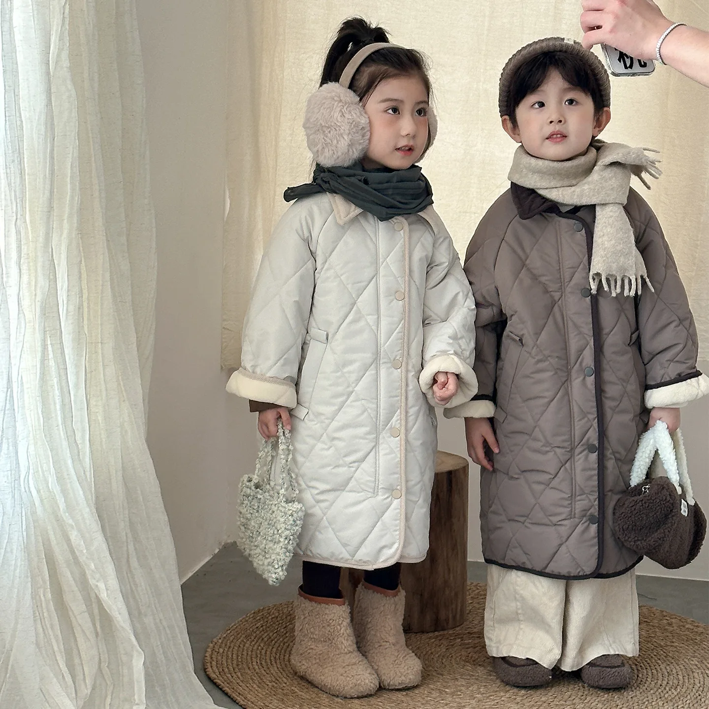 

Children 3-8Y Boys Parkas Winter Turn Down Collar Toddler Girls Knee Length Outerwear Coat Korean Thicken Little Girls Overcoat