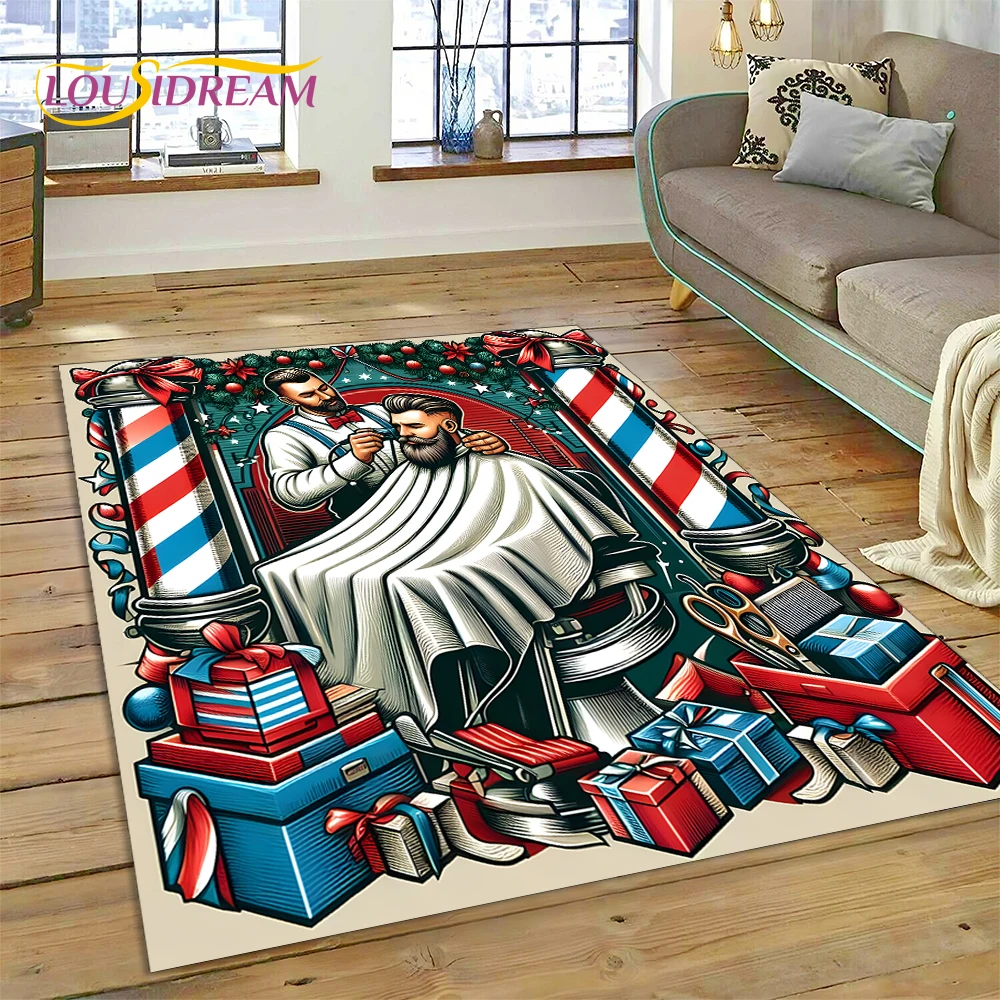 Fashion Barber Shop Logo Skull Vintage Rug Carpet for Living Room Bedroom Decor,Floor Mat Non-slip Decoration for Sofa Doormat