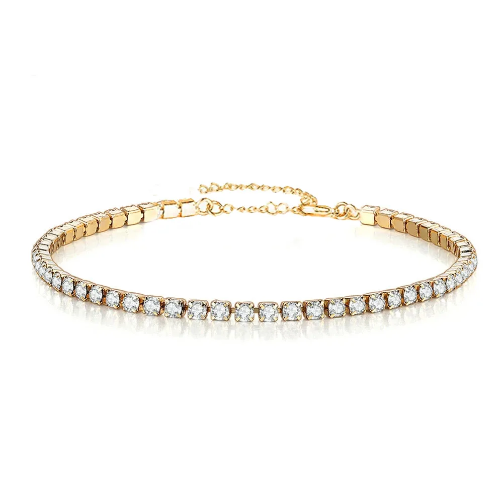 2mm Iced Out Tennis Bracelets Female Gold Silver Color Stainless Steel Cubic Zirconia Chain for Women Wedding Jewelry Gift