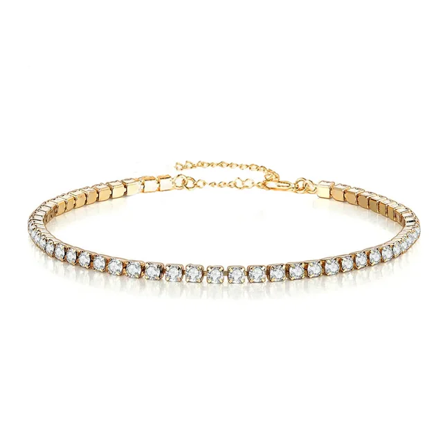 2mm Iced Out bransoletki tenisowe kobiece złoto kolor srebrny łańcuszek ze stali nierdzewnej cyrkonia dla kobiet biżuteria ślubna na prezent