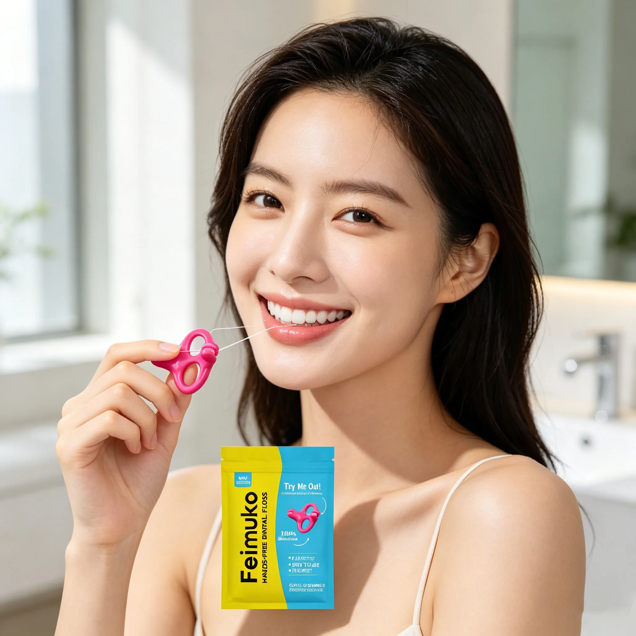 Feimuko Hands Free Dental Floss Remove Between Teeth Residues Self Bite Thin Floss Prevents Scratching Gums Invisible Care Tool