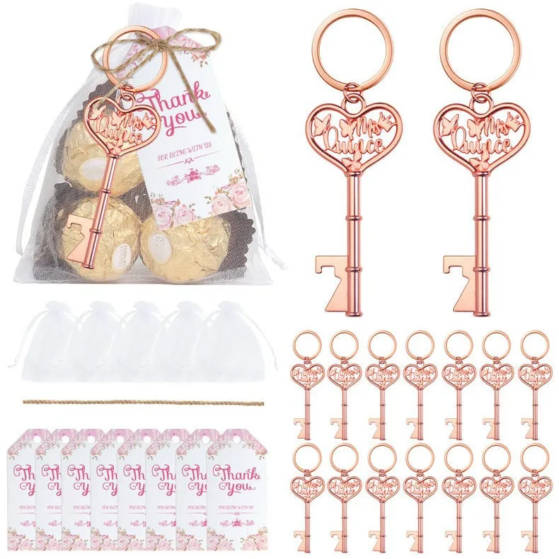 

24 Sets/Lot Butterfly Bottle Opener Keychain Quinceanera Party Favors Organza Bags Guest Souvenir Wedding Birthday Gifts New
