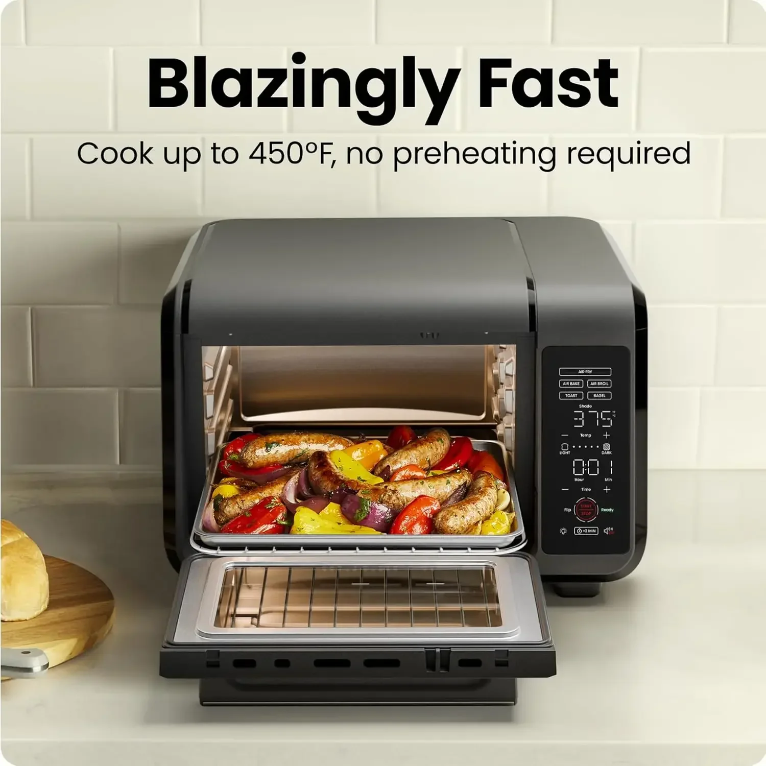 Air Fryer Toaster Oven Combo Countertop Oven for Quick Healthy Meals Bake Broil Air Fry Toast and Bagel Functions 450 F Max