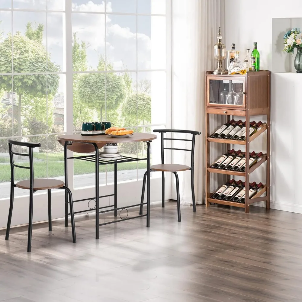 31.5" Drop Leaf Dining Table Set 3 Pieces for Small Space,Small Kitchen Table Set for 2,Round Folding Table with 2 Chairs