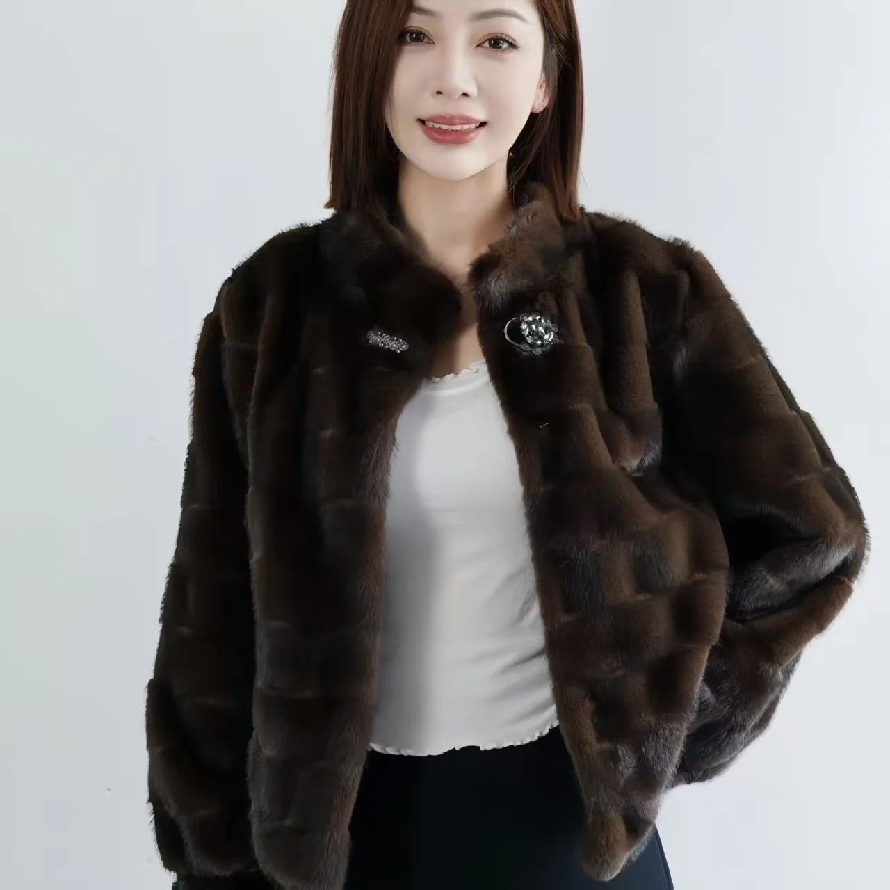 Faux Mink Fur Coats for Women,O-Neck Jackets,Covered Button Overcoat,Female Clothes,Thicken Warm,New ,Winter,2025