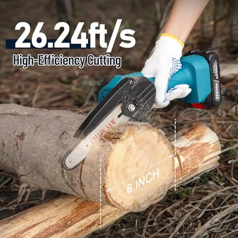 Cordless Mini Chainsaw 6 Inch Electric Wood Cutting Tool Hand Held Small Power Saw with Batteries Ideal Women & Elderly Portable