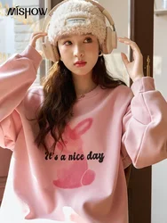 MISHOW Pink Rabbit Print Oversized Sweatshirt for Women Autumn Winter Fashion Casual Loose O-neck Thickened Top MXC53V0072