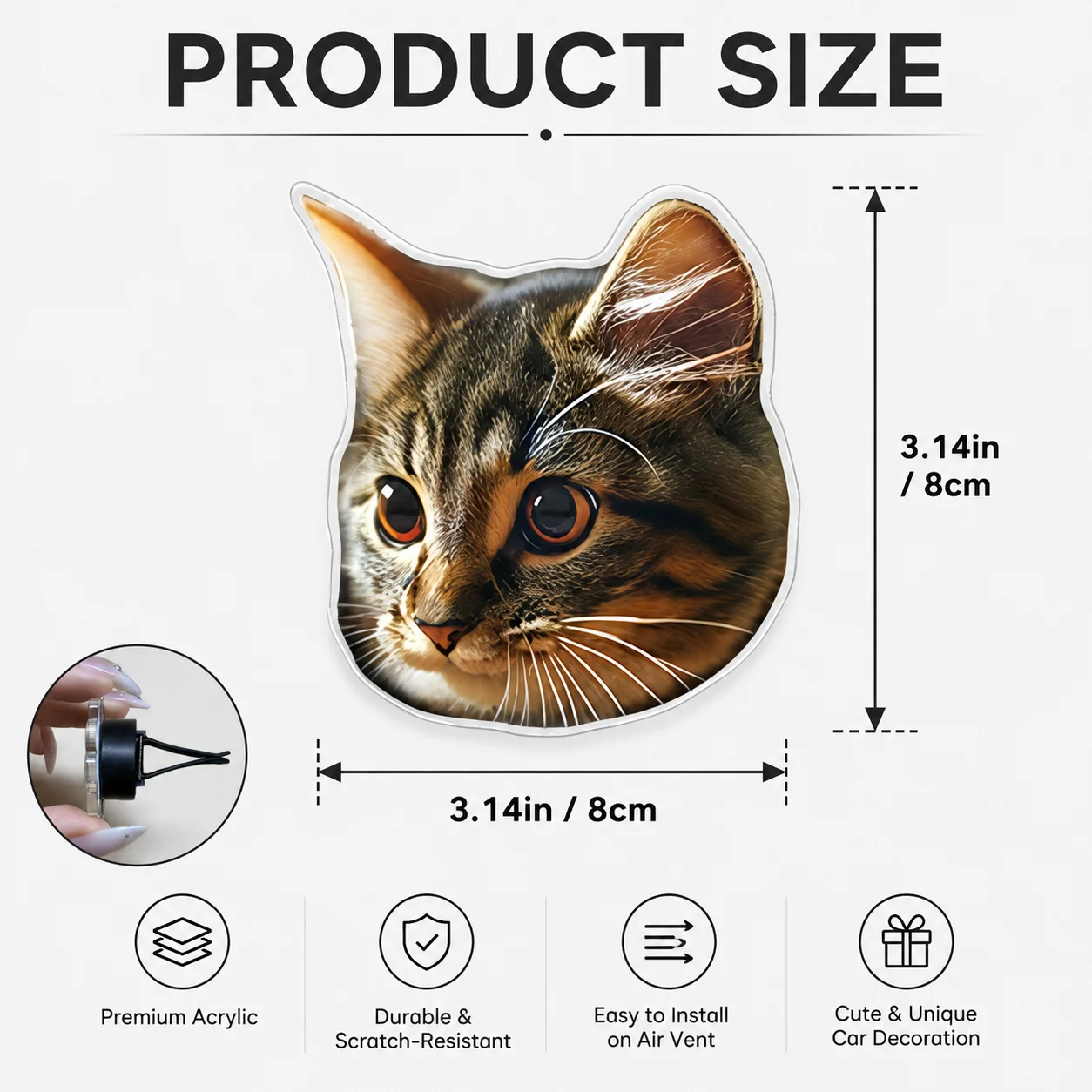 2D Flat Custom Face Photo Car Air Vent Clip Cute Acrylic Auto Interior Decoration 1PC Universal Car Vent Ornament Accessory Gift