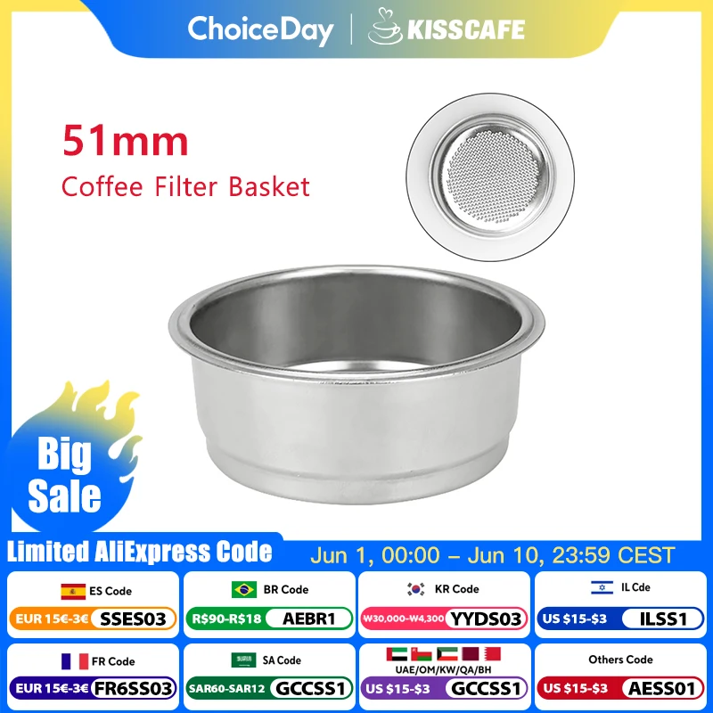 

51MM Coffee Filter Basket Non Pressurized 2 cups Replacement For Delonghi EC9335 EC9665 Espresso Machine Accessory Barista Tool