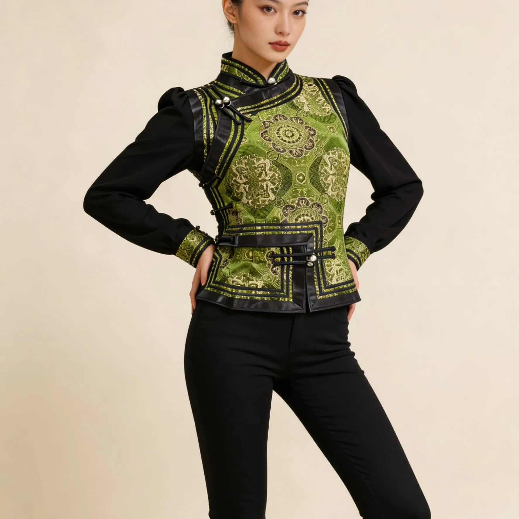 Mongolian women's sleeveless vest, folk costume thick band with lining, Mongolian dance performance clothing, casual clothes.