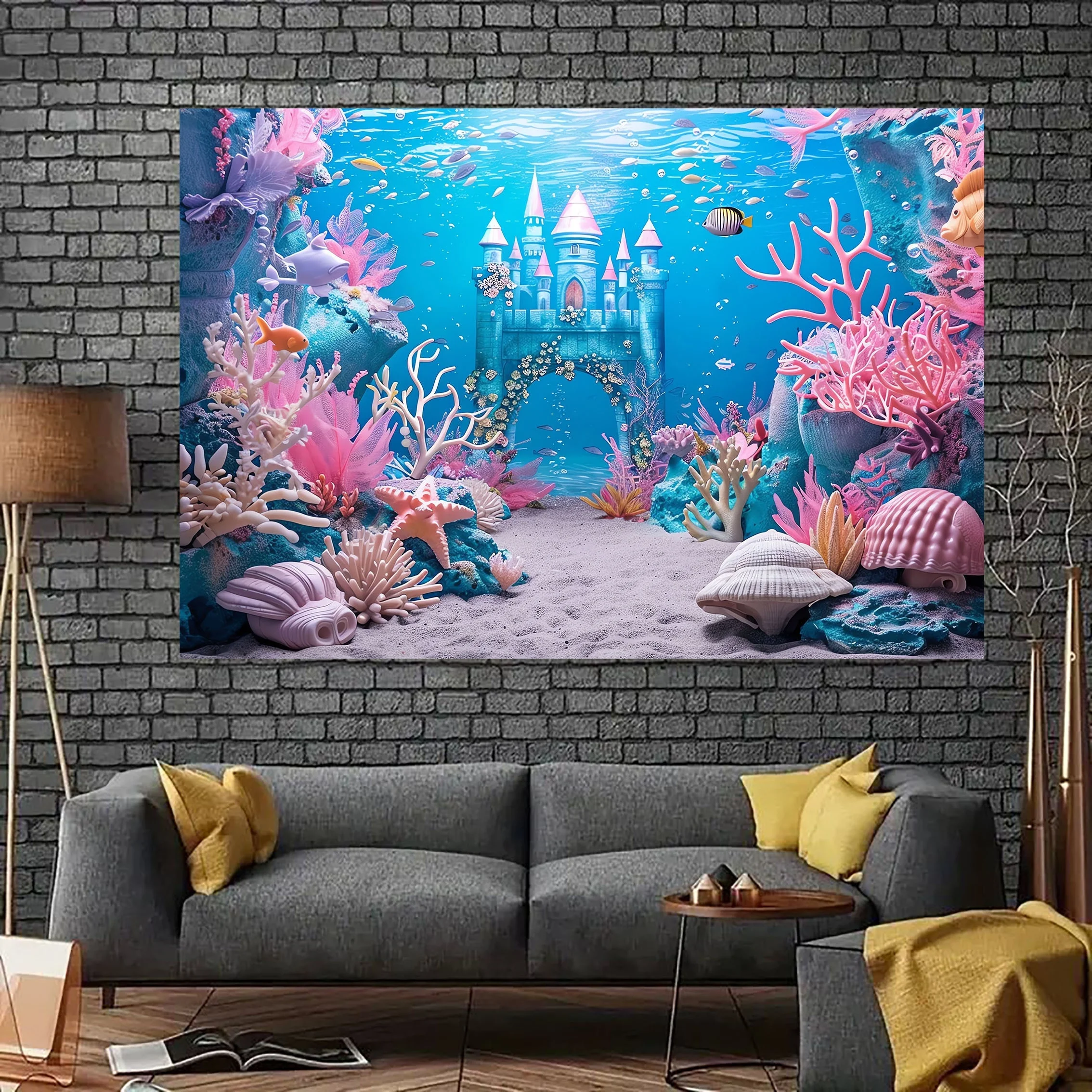 Underwater World Background - Multi purpose Sea Castle and Coral Reef Photography Banner for Mermaid Theme