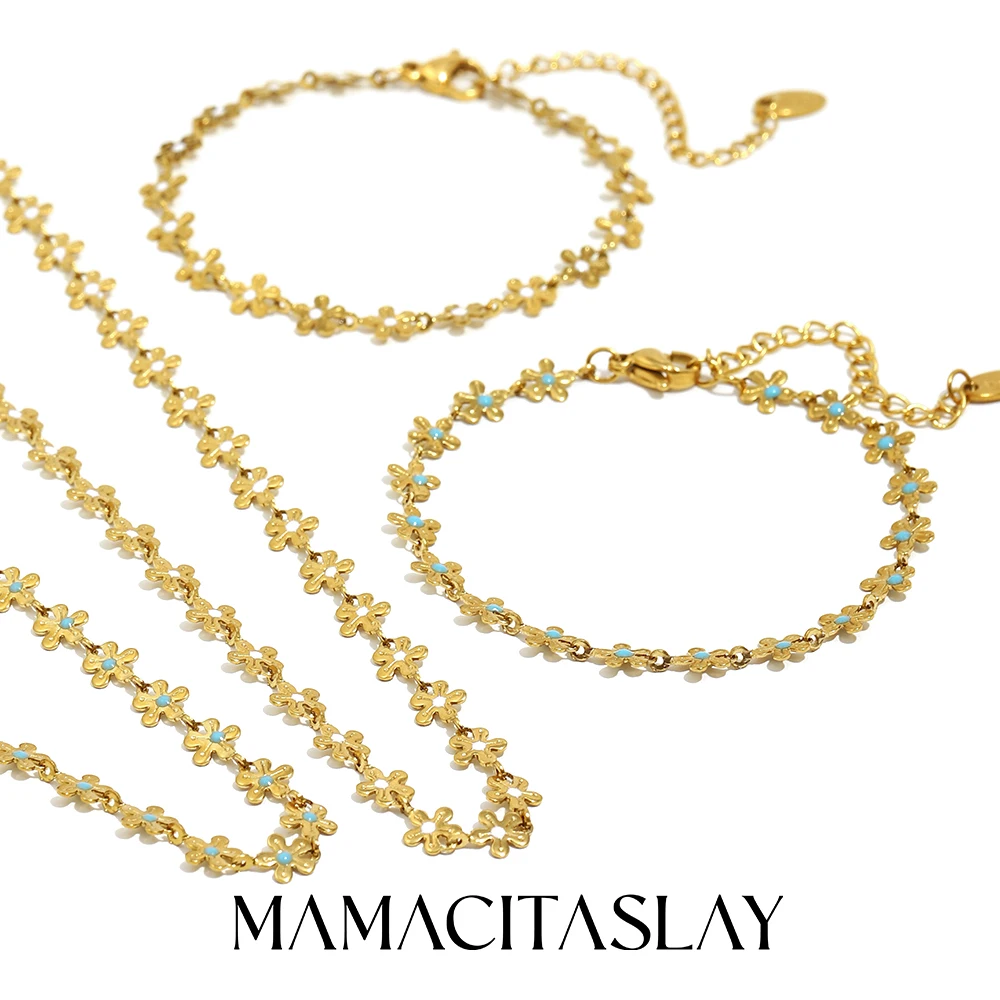 MamacitaSlay 316L Edelstahl Emaille Blume Armband Halskette Party Wasserdicht Schmuck frauen Elegante Hohe Qualität Geschenk