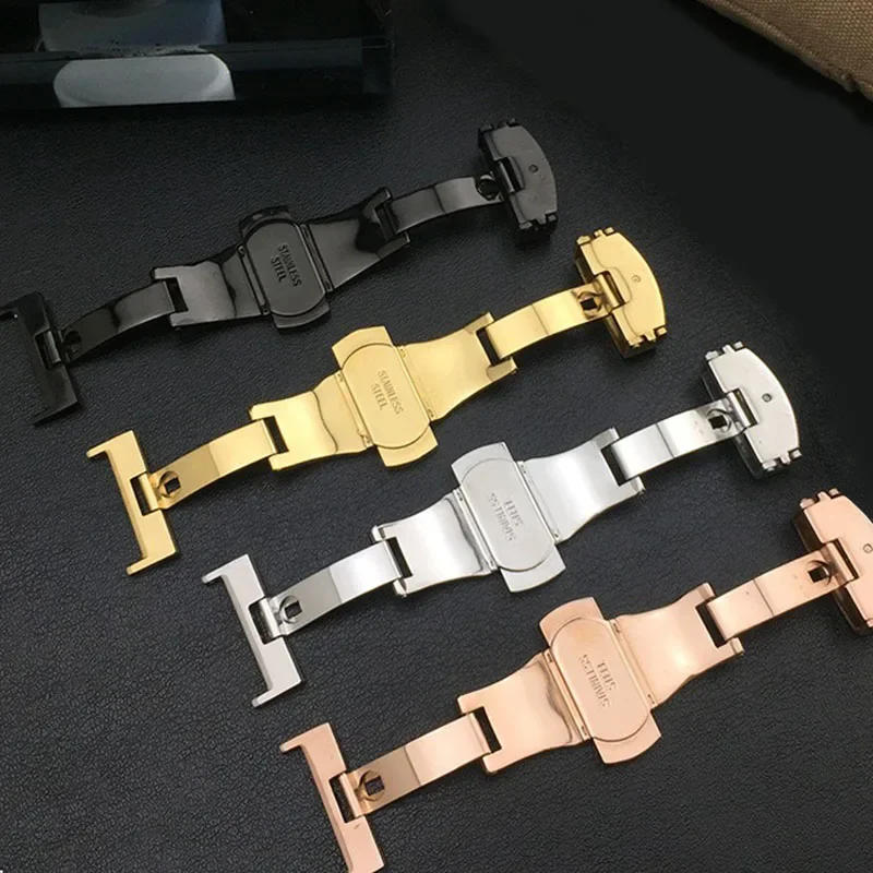 Fibbia a farfalla 12mm 14mm 16mm 18mm 20mm 22mm Cinturino in acciaio inossidabile Pulsante Matte Doppia pressa Chiusura pieghevole deployante