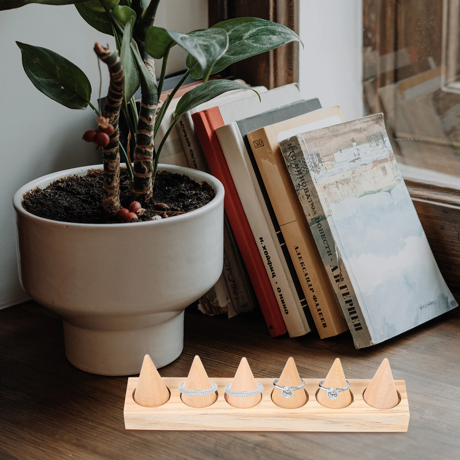 

Cone Shape St Wood Ring St St Wooden Jewelry Holder Home Supplies for Home Display Rack ganizing Storage Solution