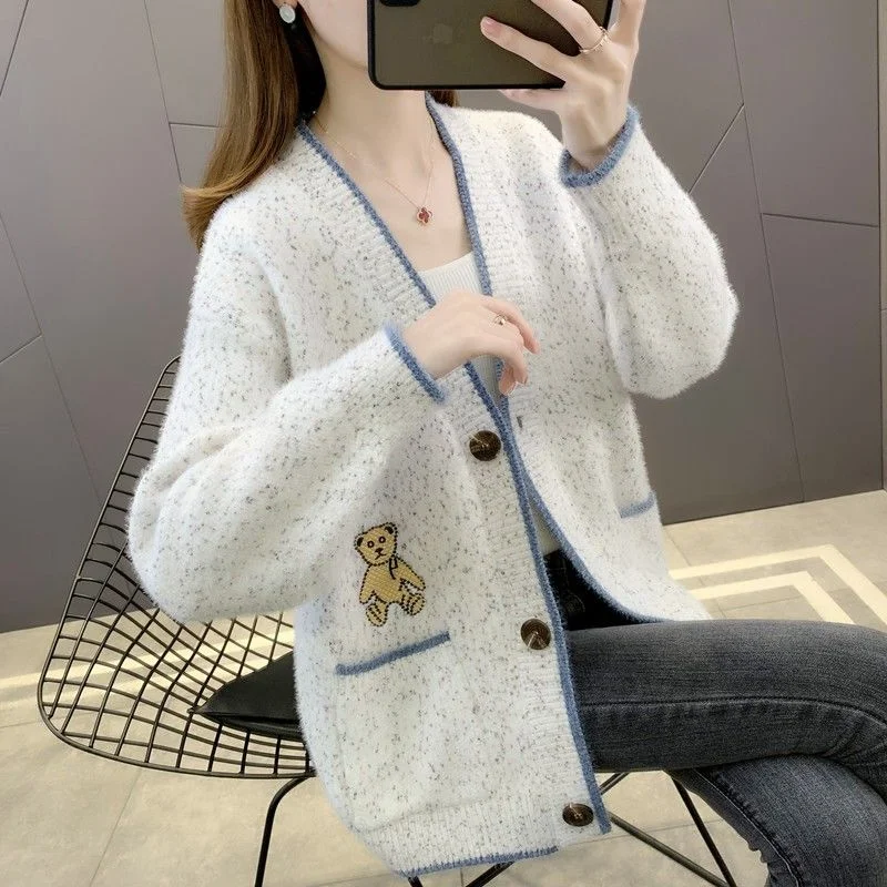

Autumn New Women's Cardigan Knitted Sweater Long Sleeved Korean Version Top Coat All Match Loose Outer Wear Fashion Popularity