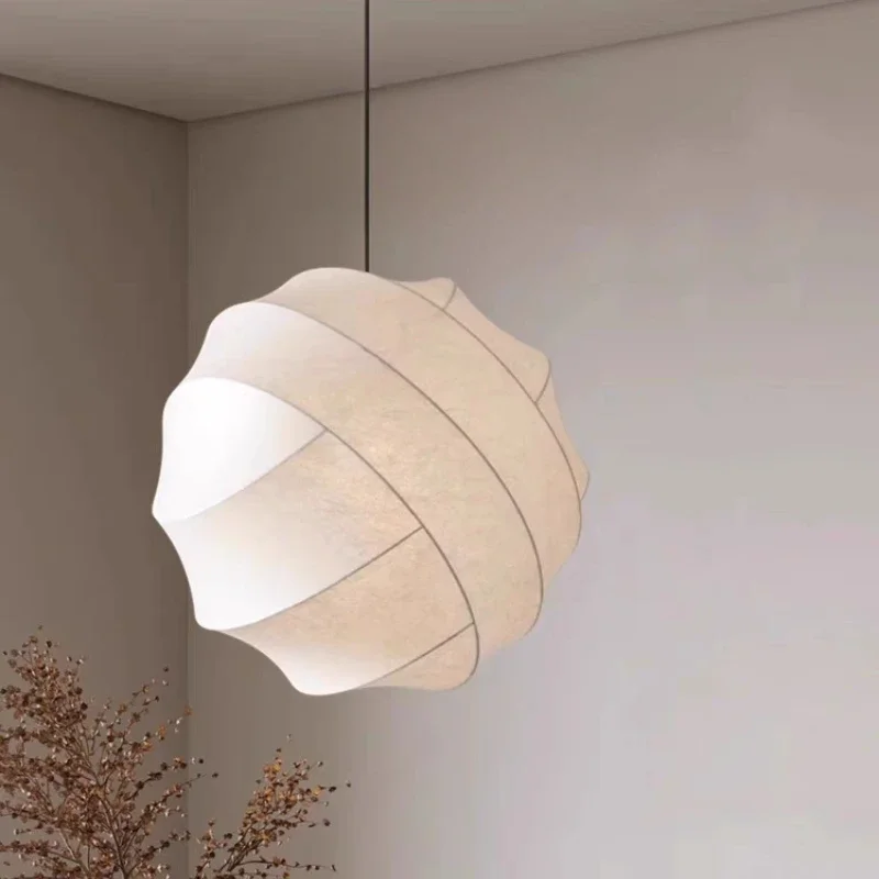 Wabi Sabi Silk Pendant Light for Restaurant Study Homestay Indoor Decor Nordic Modern Ball Ceiling Hanging Lamp Home Decoration