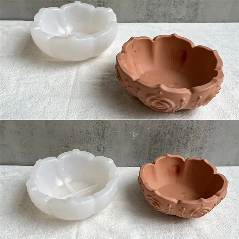 DTA5 Flower Tray Resin Mold, Lotus Bowl Silicone Mold for Epoxy Resin Casting, DIY Jewelry Holder Concrete Mold, 2PCS