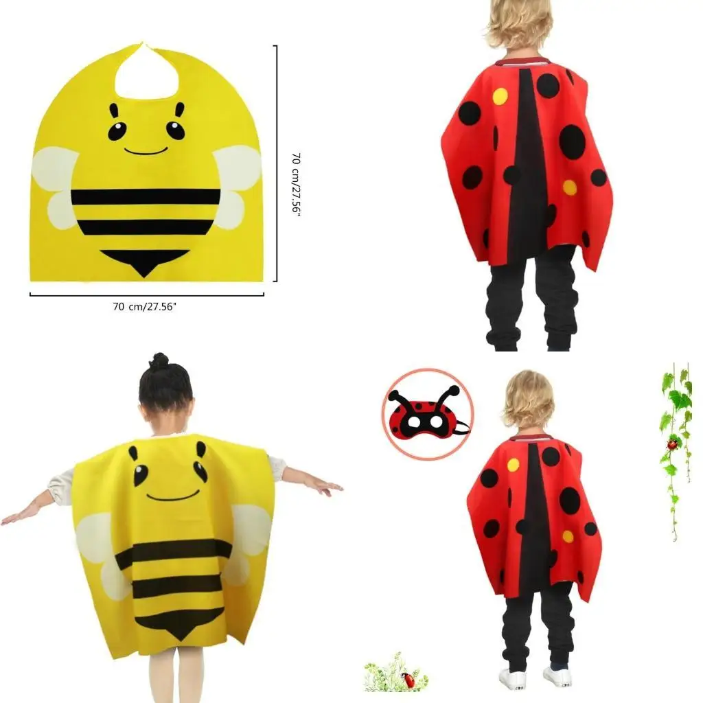

652F Ladybugs/Bees Cosplay Costume Kids Cloaks Wrap and Mask Set for Halloween Party
