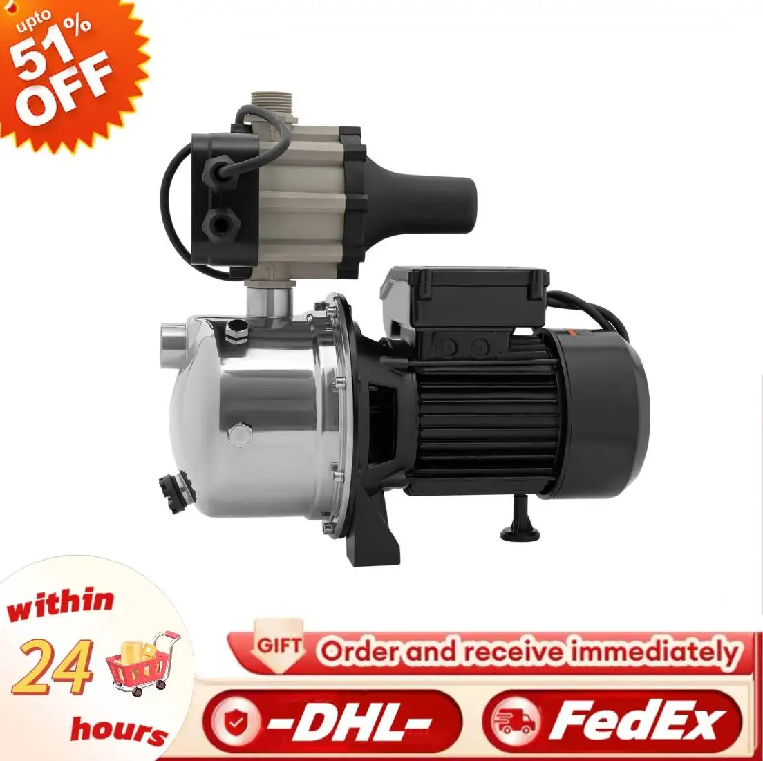 

Насос с мелким скважином, 1100 Вт, самовсасывающий насос мощностью 1,5 л.с., спринклерные бустерные струйные насосы с автоматическим контроллером для сада/сальского хозяйства