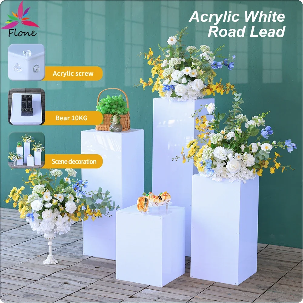 Acrylic Pure White Cuboid Road Guide Shelf for Placing Desserts Cake, Birthday Party Decoration, Baby Shower, H40, 60, 80, 100cm