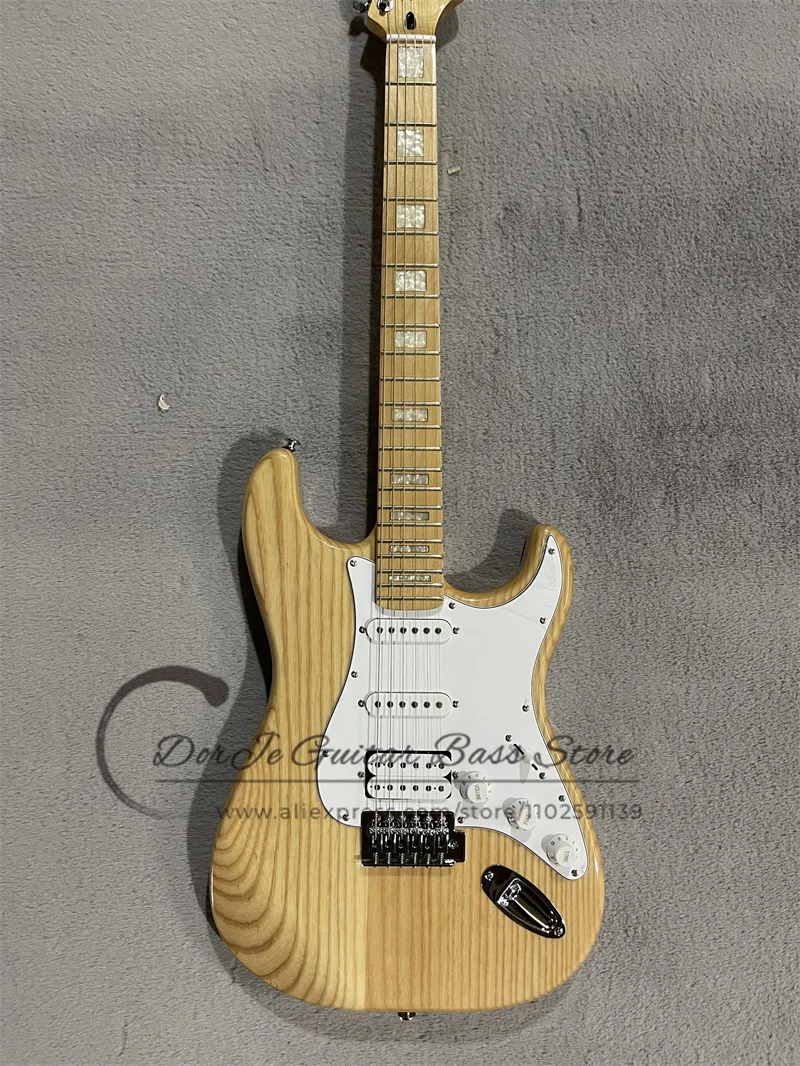 Natural Electric Guitar ASH Wood Body Maple Fingerboard White Pearl Inlay SSH Pickups Factory Custom