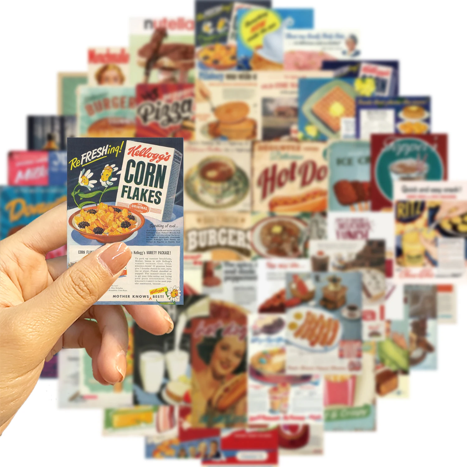 50PCS Retro Food Stickers DIY Diary Laptop Luggage Skateboard Graffiti Decal Fun Classic Toy