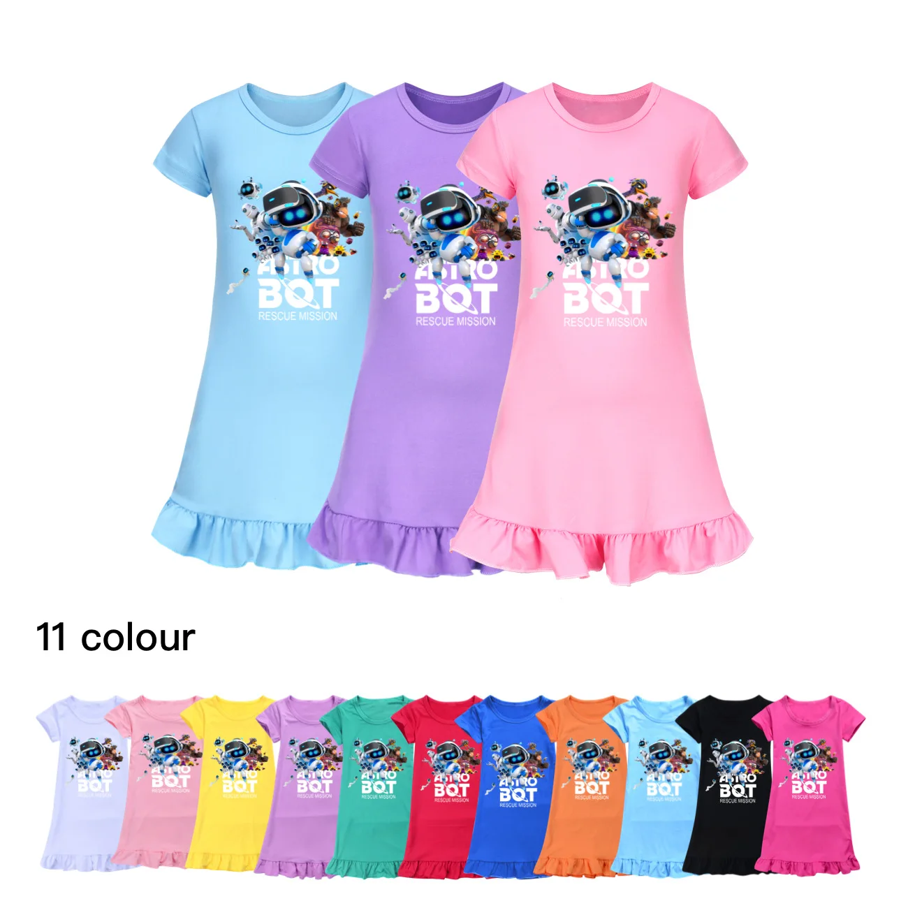 

Astro Bot Clothes Kids Cartoon ASTROBOT Dress Baby Girls Short Sleeve Casual Dresses Children Nightgowns Toddler Girl Sleepwear