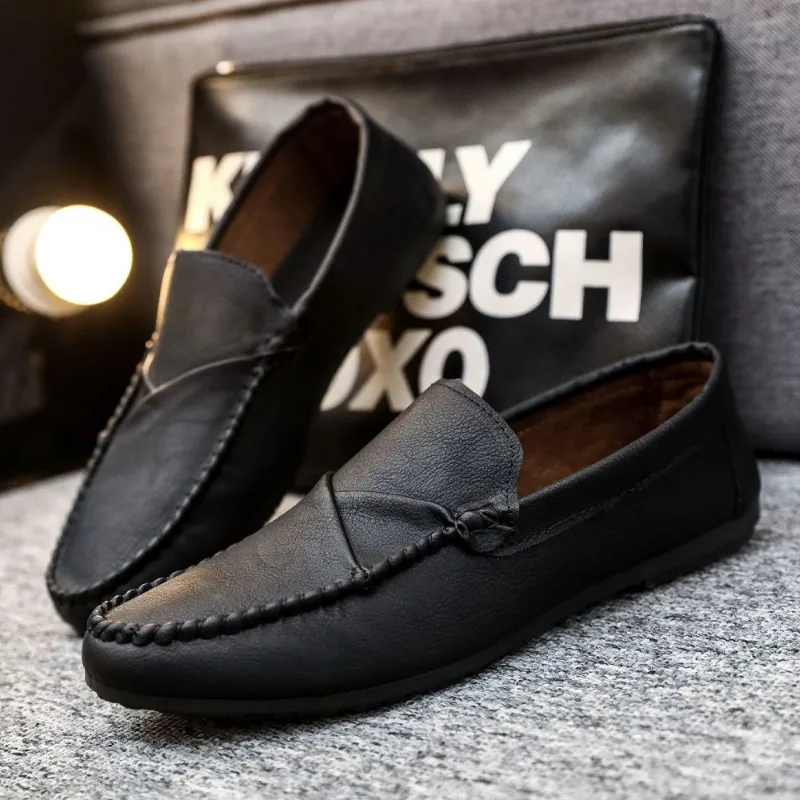 Soft Black Round Toe Loafers Men's Leather Shoes Moccasin Male Casual Shoe Flat Low Price Footwear Offer Fashion 2024 Pu Elegant