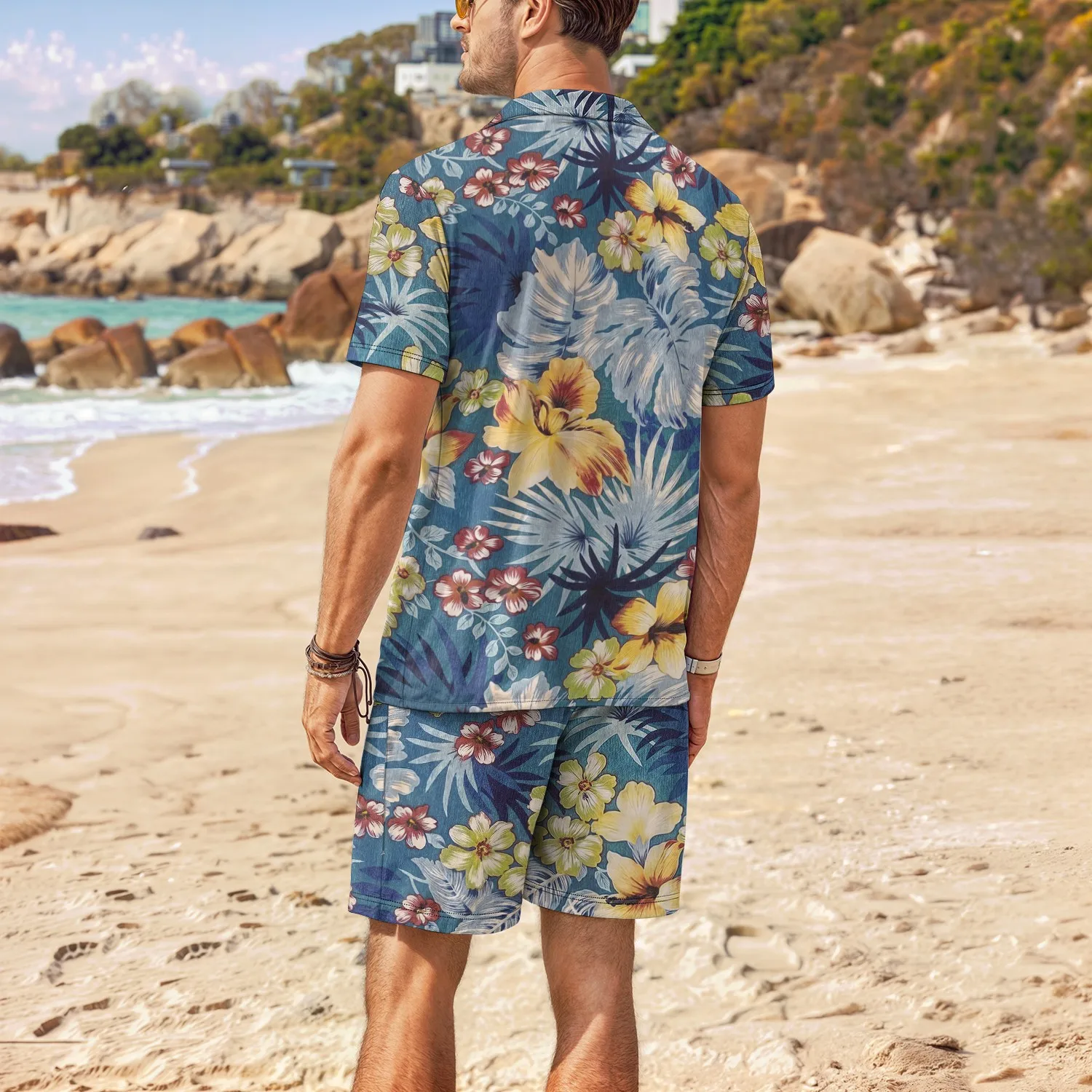 Men's Palm Tree Tropical Degree 3D Printed Hawaiian Shirt and Shorts Set Casual Fashion Short Sleeve Shirt Set Great for Warm We