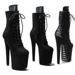 Leecabe 20 cm/8 Zoll Wildleder-Obermaterial mit Schlange, trendige Mode-Party-Stiefel, High-Heel-Plateau-Pole-Dance-Stiefel