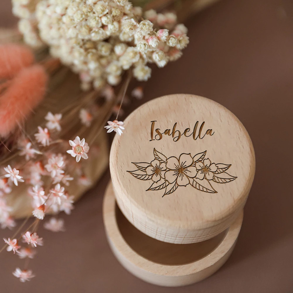 Personalised Engraved Baby Tooth Box Keepsake Teeth Umbilical First Curl Hair Collect Box Custom Name Wood Box Baby Shower Gift