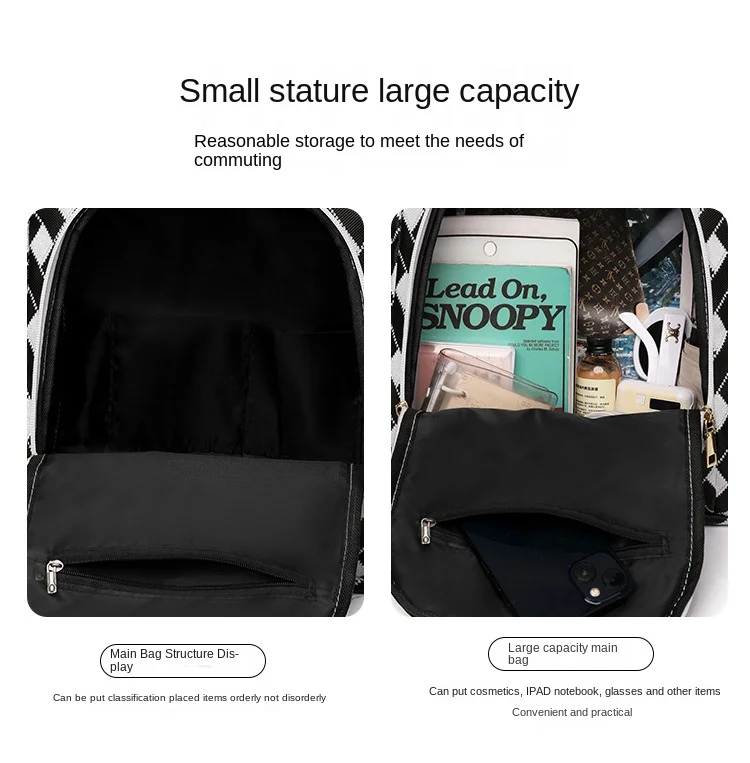 Mochila multifuncional para mulheres, simples e elegante impressa, bolsa de viagem de grande capacidade, estilo novo