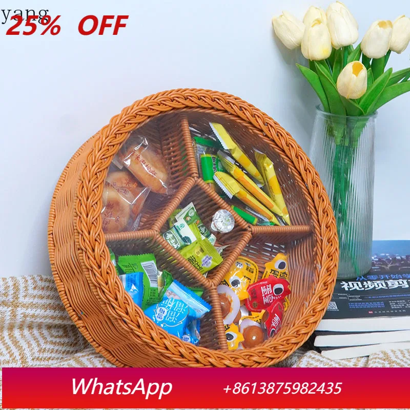 

CX imitation rattan braided with cover five-point grid fruit basket living room coffee table dried fruit plate