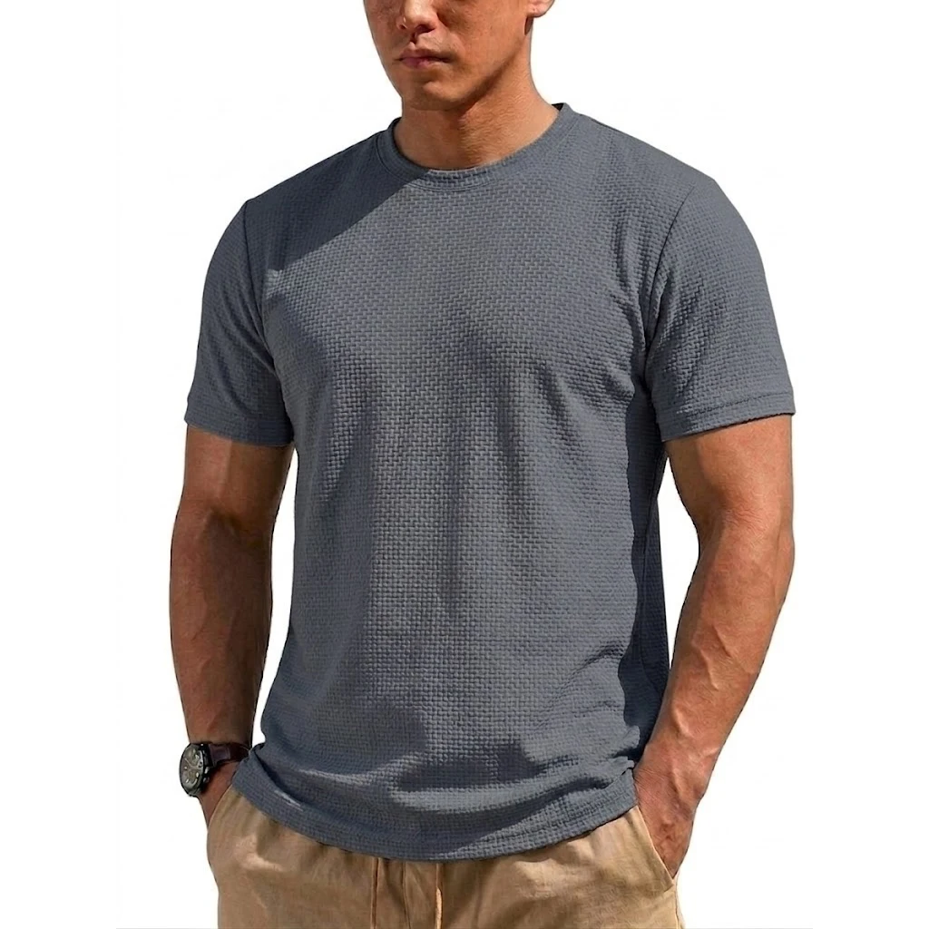 Summer Men's Quick Dry Shirts Short Sleeve Athletic Workout Hiking Shirt Lightweight Plaid T-shirt Loose Breathable Tee Gym Man