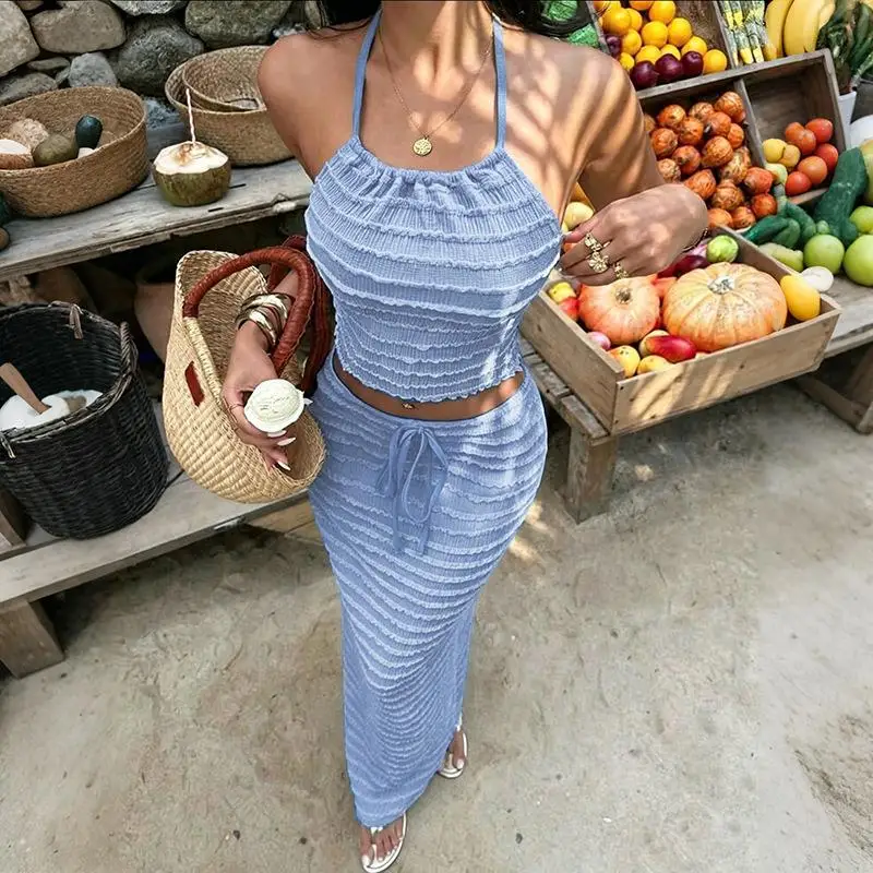 Sweet Style High Waist Skirt And Tank Top Set Sleeveless Neck Hanging Slim Fit Vest Summer 2026 Cross-Border Pure Desire