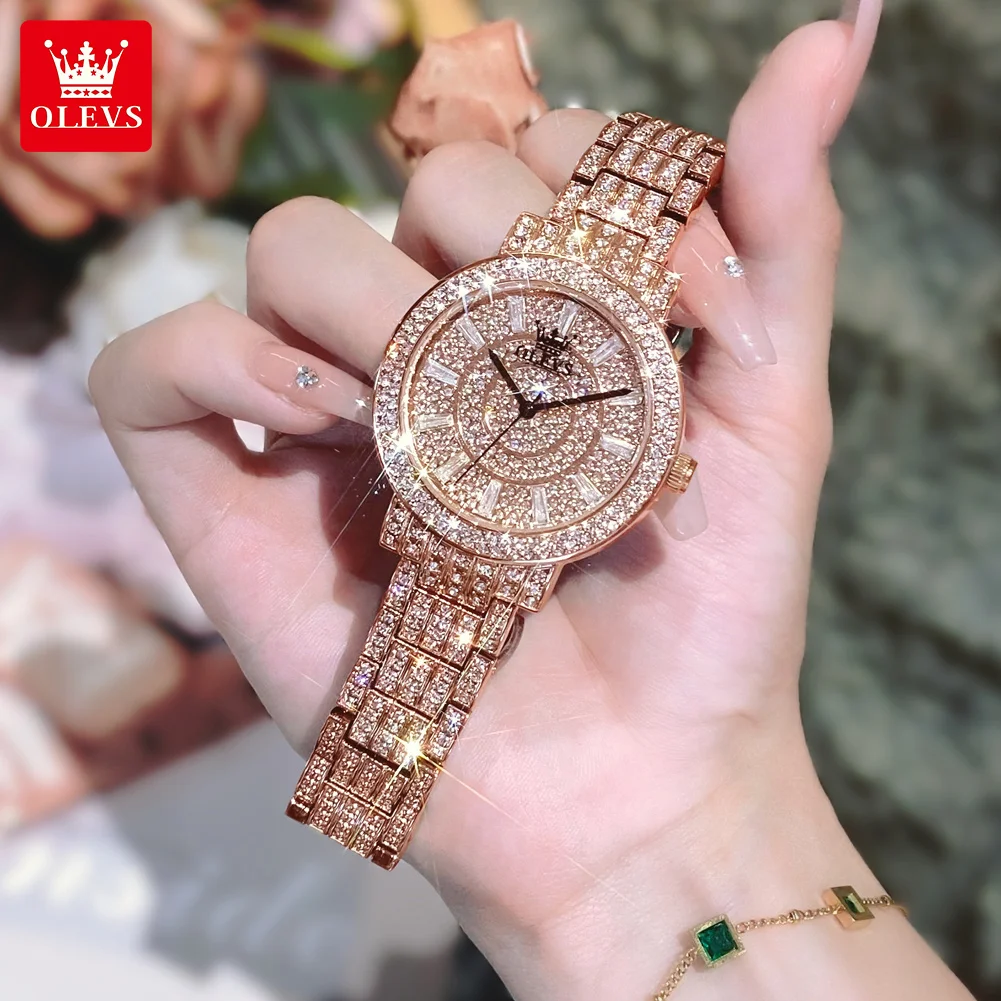 OLEVS Original Brand Elegant Diamond Watches Fashion Stainless Steel Waterproof Quartz Wristwatch Luxury Ladies Watch for Women