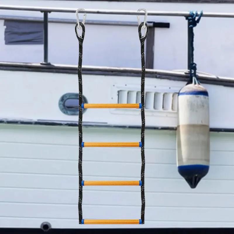 4 Step Marine Rope Ladder Folding Portable Rope Boarding Ladder Swim Ladder for Inflatable Boat Kayak Motorboat Canoeing