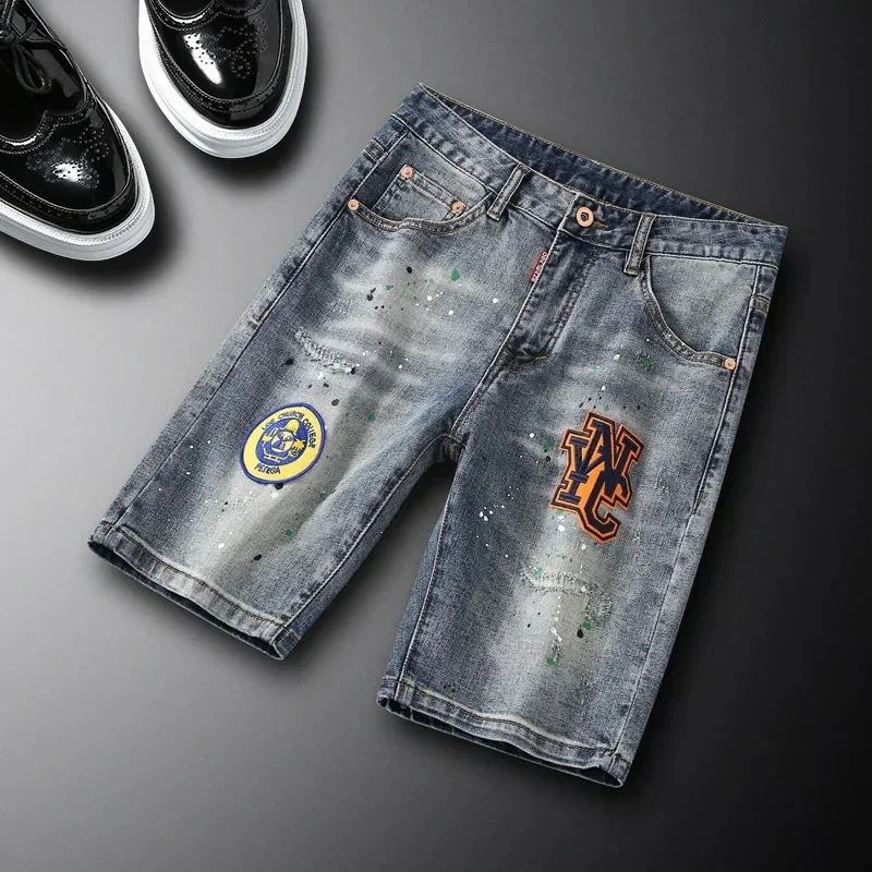 

Summer denim shorts men's washed retro street trend fashionable slim fit casual high-end