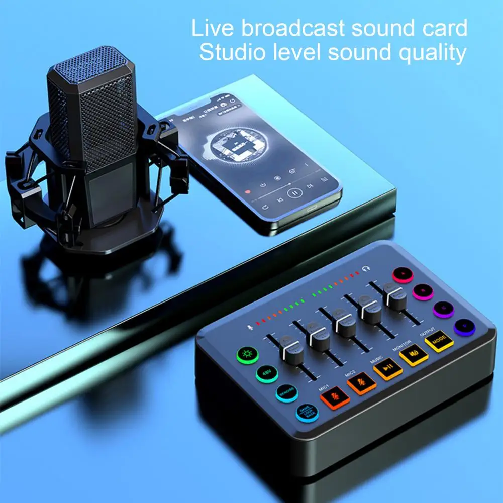 Gaming Audio Mixer External Sound Card Independent Bluetooth-compatible Streaming RGB PC Mixer With XLR Microphone Interface