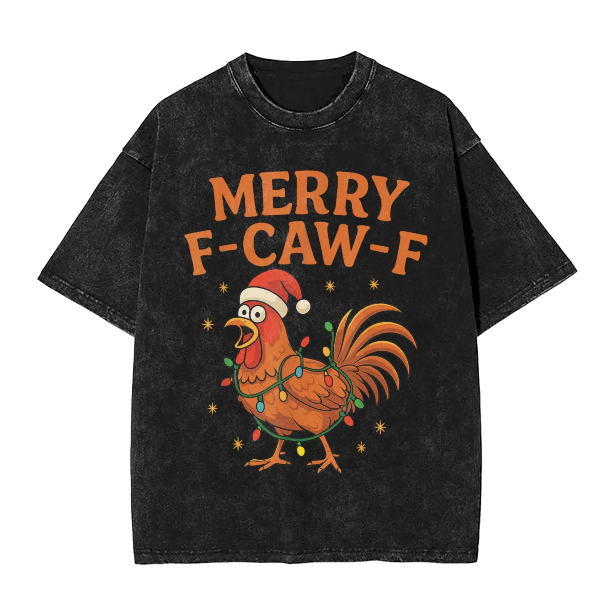 

Merry F Caw F Rooster Забавная рождественская футболка с курицей Пляжные винтажные футболки Повседневная футболка для отдыха Мужские топы с короткими рукавами