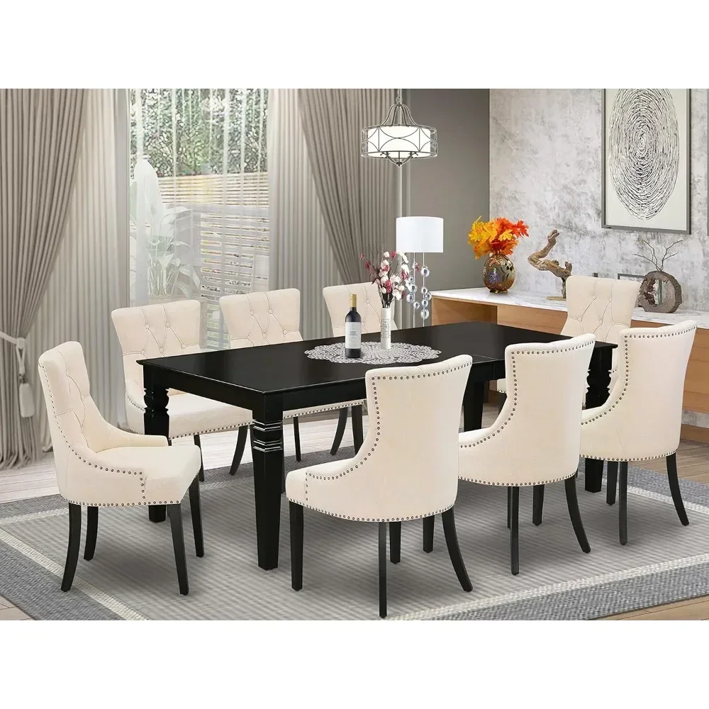 9 Piece Room Set Includes a Rectangle Butterfly Leaf Kitchen Table and 8 Light Beige