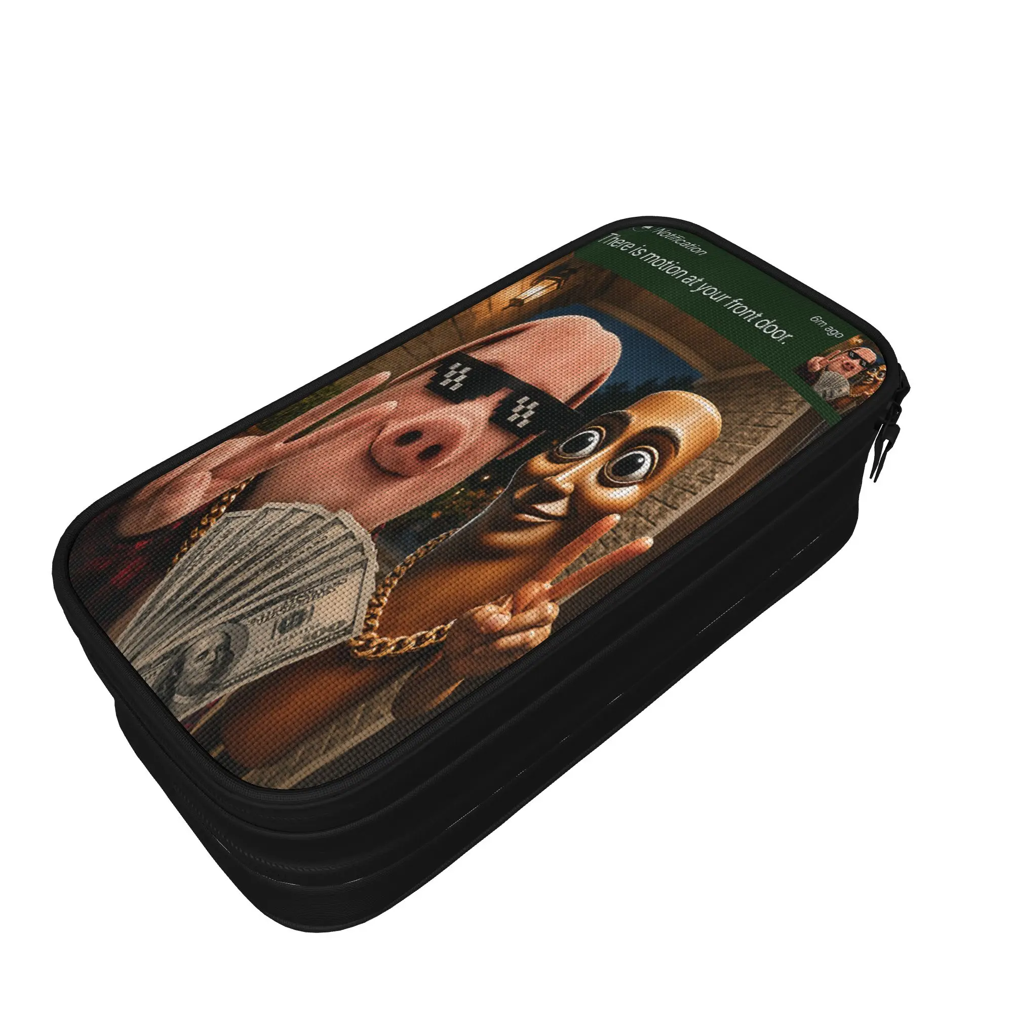 John Pork and Tung Tung Tung Sahur Front Door Motion Pencil Case  Back To School Pencil Cases Students Retro College Pen Box